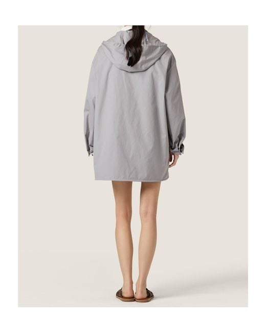 Miu Miu Gray Single-Breasted Panama Cotton Caban Jacket