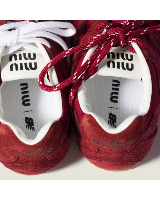 Miu Miu Red New Balance X 530 Sl Technical Fabric And Suede Sneakers
