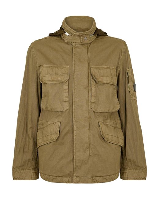 C P Company Green Stand-Collar Multi-Pocket Utility Jacket for men