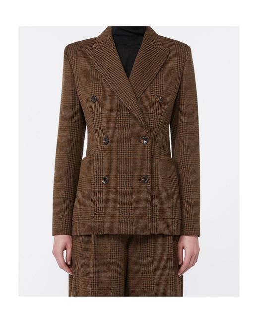 Max Mara Brown Double-Breasted Checked Blazer