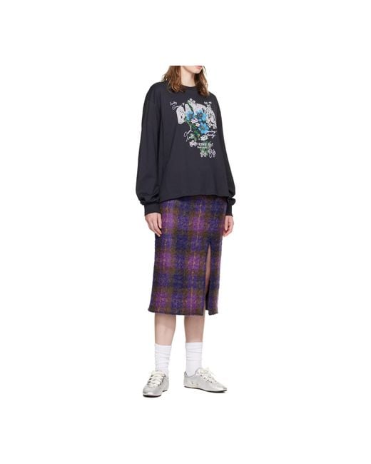 Ganni Black Basic Cotton Long Sleeve T-Shirt With Flower Print