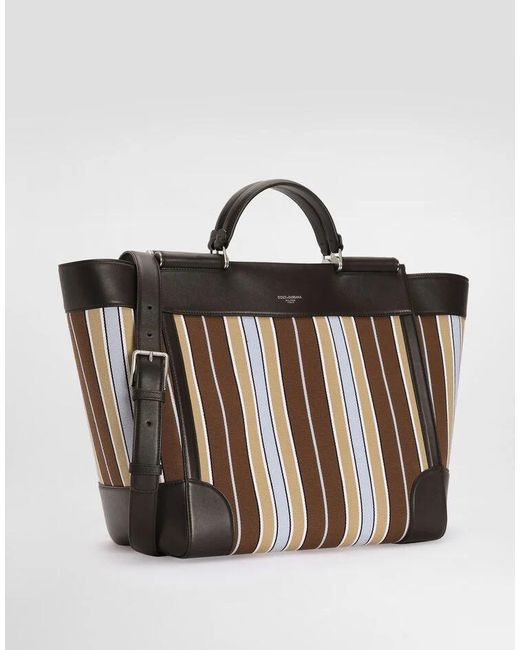 Dolce & Gabbana Black Striped Top Handle Tote Bag for men