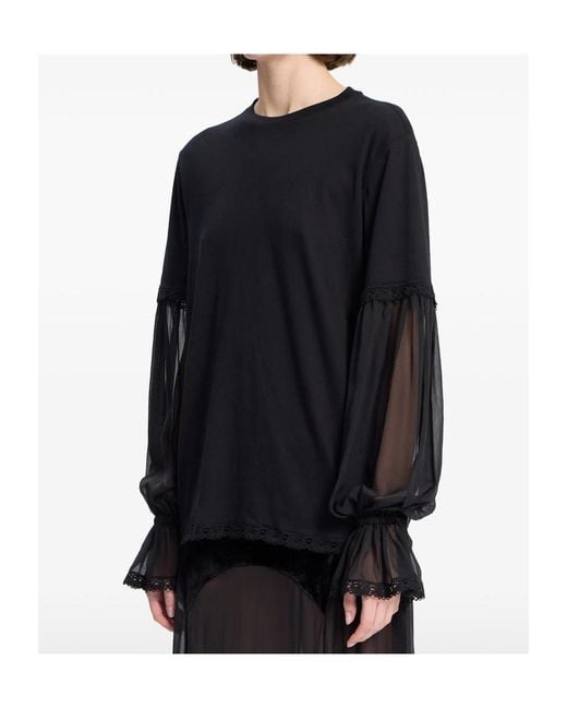 Ann Demeulemeester Black Lace-Trim Cotton T-Shirt