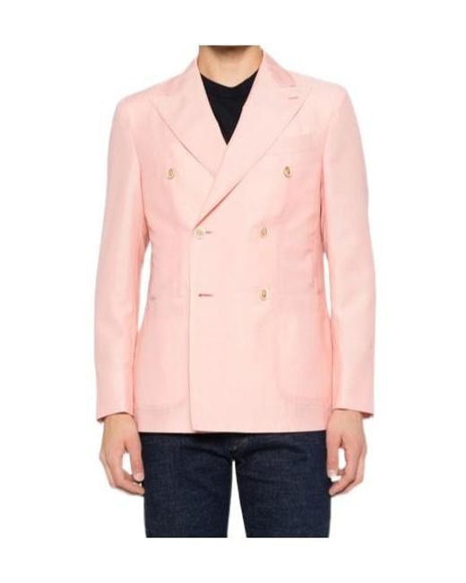 Caruso Pink Aida Double-Breasted Pocket Blazer for men