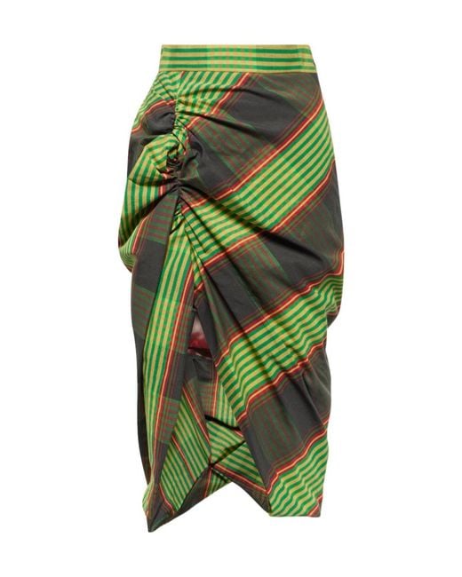 Vivienne Westwood Green Side Panther Cotton And Linen Midi Skirt