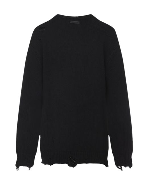 Moschino Black Distressed Crewneck Jumper