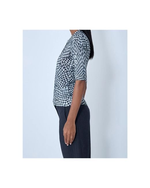 Ganni Black Sheer Printed Checked Polo Shirt