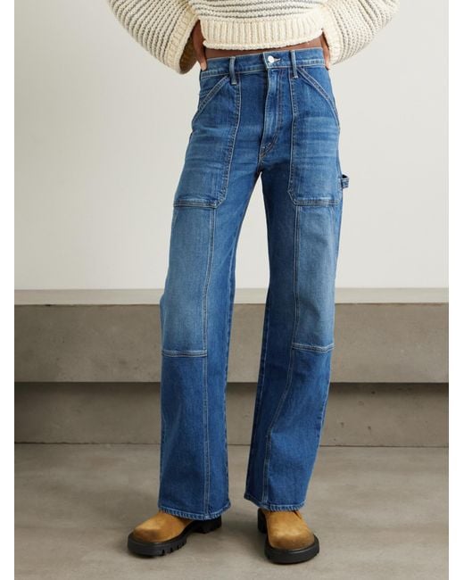 Mother Blue The Lasso Utility Sneak High-Waisted Straight Leg Jeans
