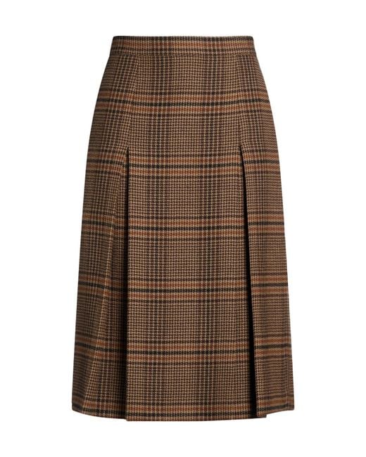 Saint Laurent Brown Plaid Wool Aline Full Skirt