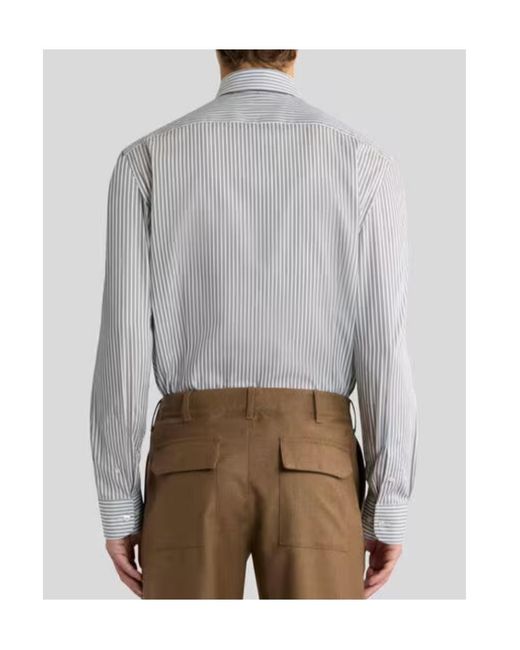 Etro Gray Striped Button-Down Cotton Shirt for men