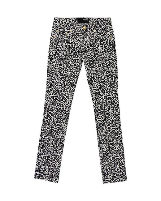 Moschino Gray Leopard Print Jeans