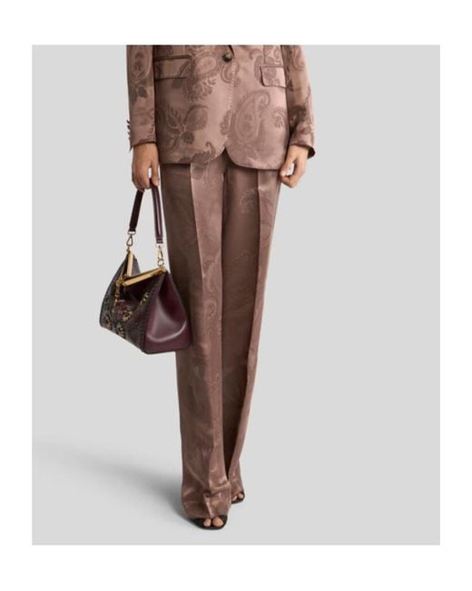 Etro Brown Jacquard Trousers With Floral Paisley Motif