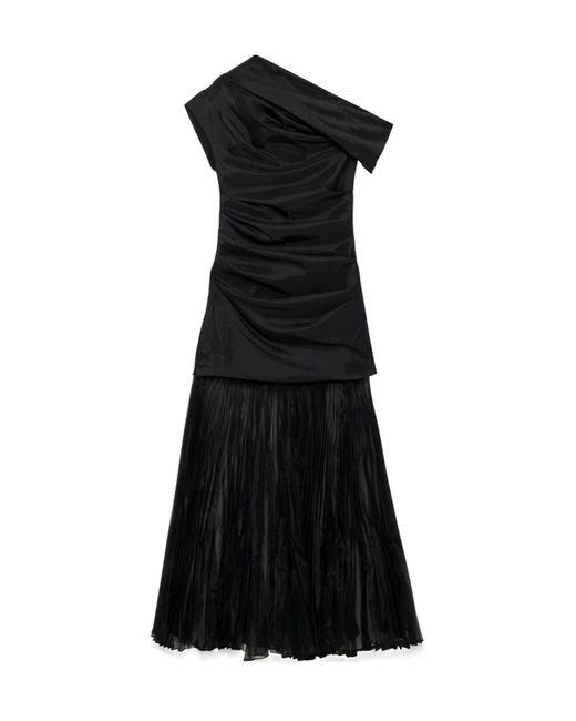Jonathan Simkhai Black Ammalie Draped Pleated-Skirt Taffeta Dress