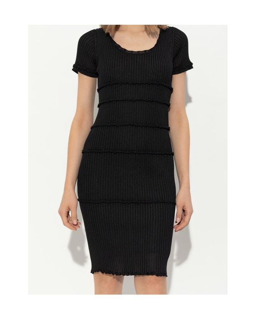 DSquared² Black Short-Sleeved Midi Ribbed Dress