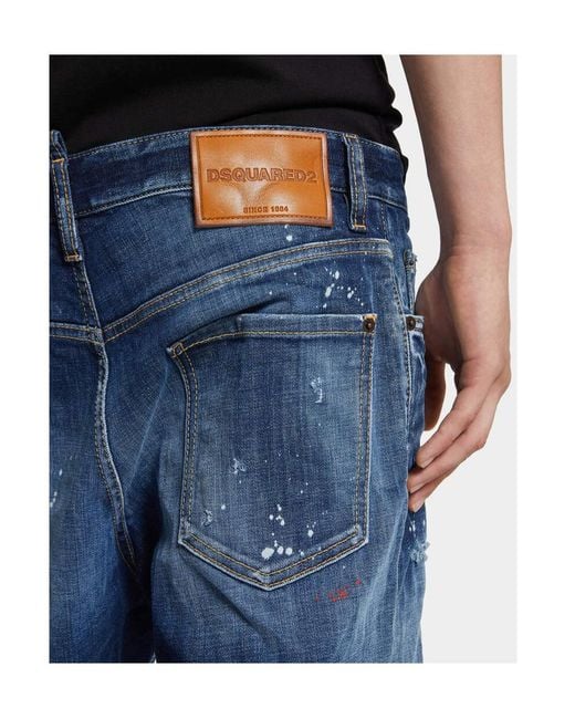 DSquared² Blue Medium Easy Wash Distressed Marine Shorts for men