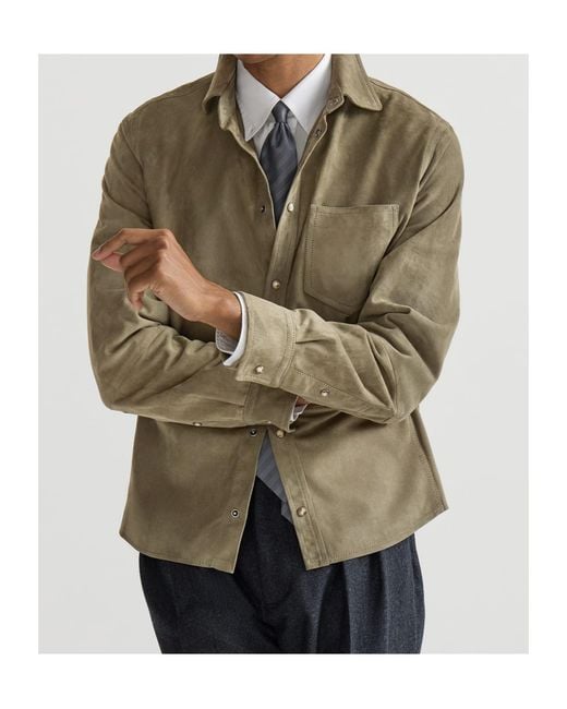 Brunello Cucinelli Green Suede Overshirt for men