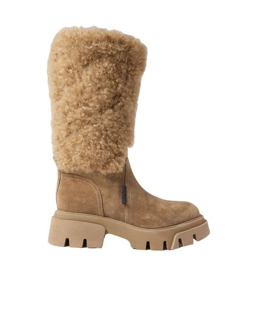Brunello Cucinelli Natural Round-Head Short Boots