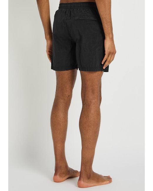 Stone Island Black Logo Crinkled Nylon Swim Shorts for men