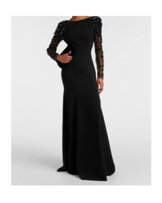 Jenny Packham Black Adella Embellished Crêpe Gown