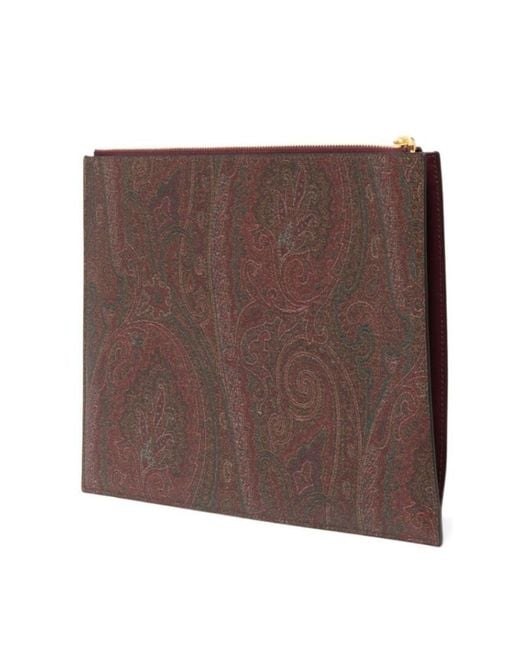Etro Brown Paisley-Print Canvas Clutch Bag