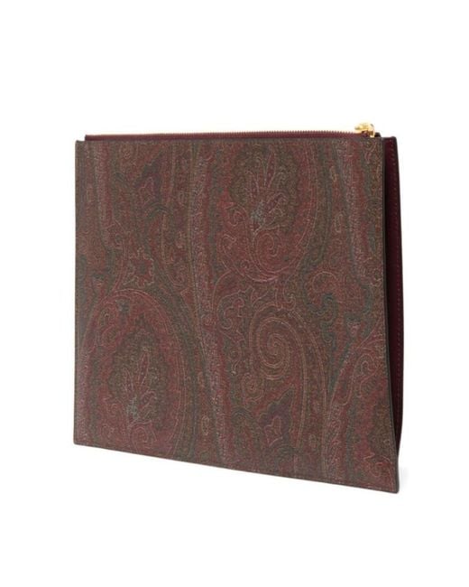 Etro Brown Paisley-Print Canvas Clutch Bag