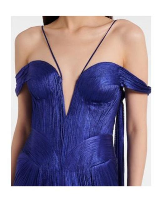 Maria Lucia Hohan Blue Camilla Metallic Silk Tulle Bustier Gown