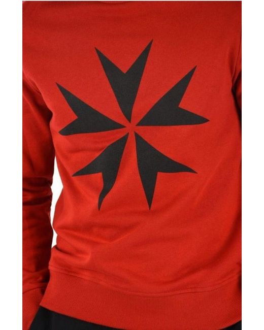 Neil Barrett Red Maltese Cross Printed Cotton Hoodie for men
