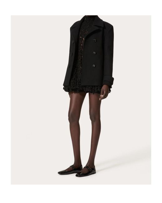 Valentino Black Double-Breasted Long-Sleeved Coat