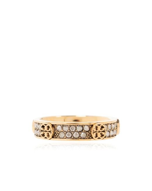Tory Burch White Logo-Plaque Crystal Ring