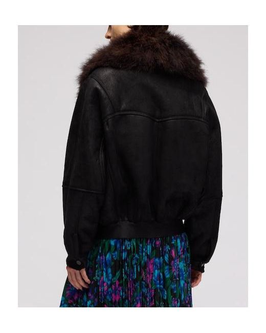 Gucci Black Fuzzy Collar Bomber Jacket