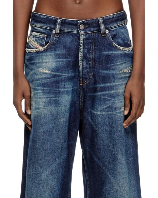 DIESEL Blue Frayed Wide-Leg Jeans