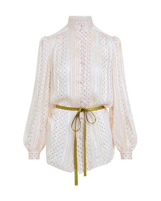 Valentino White All-Over Star Printed Belted Shirt