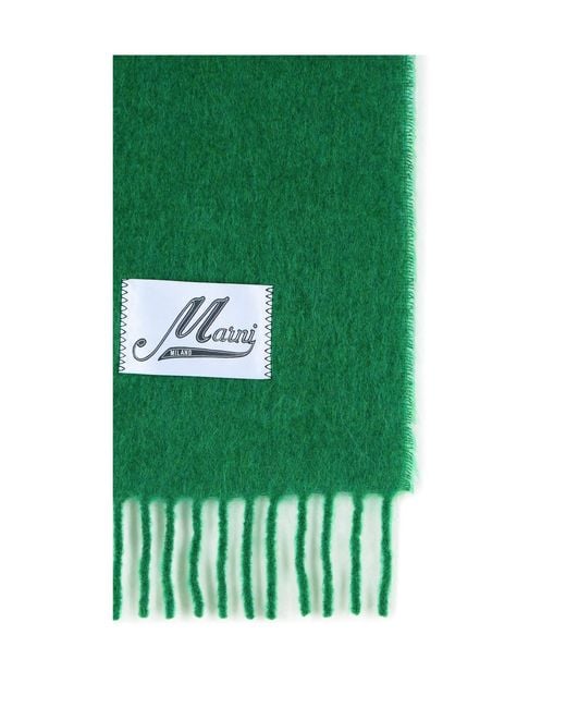 Marni Green Logo Patch Fringed Scarf for men