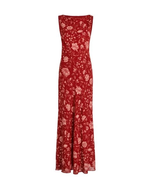 Reformation Red Prescott Floral-Print Chiffon Maxi Dress