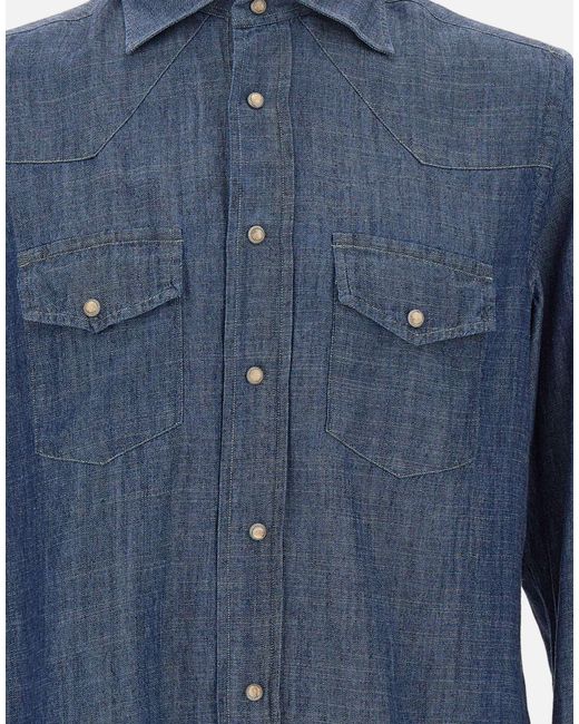 Eleventy Blue Snap-Front Western Shirt for men