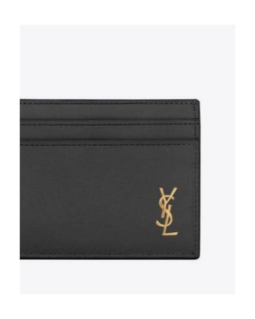 Saint Laurent Black Saint Lauren Cassandre Logo Plaque Tiny Card Case