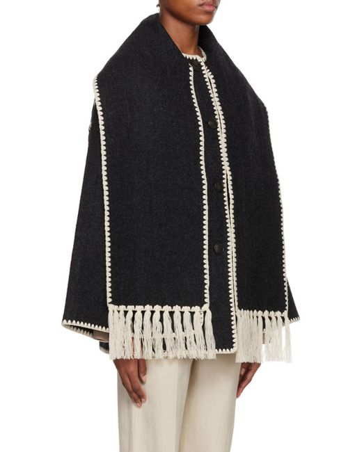 Totême Blue Totême Scarf Detailed Fringed-Edge Coat