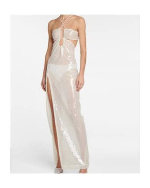 Nensi Dojaka White Bridal Sequined Tulle Gown