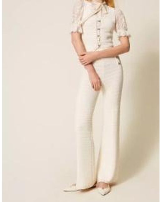Twinset White Bow-Detailed Lace Shirt