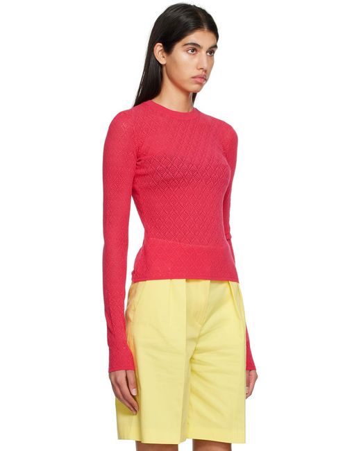 MSGM Red T-Shirt With Round Neck And Long Sleeves