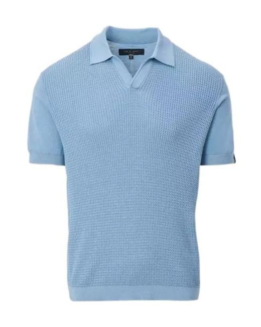 Rag & Bone Blue Saxon Silk-Cotton Polo Shirt for men