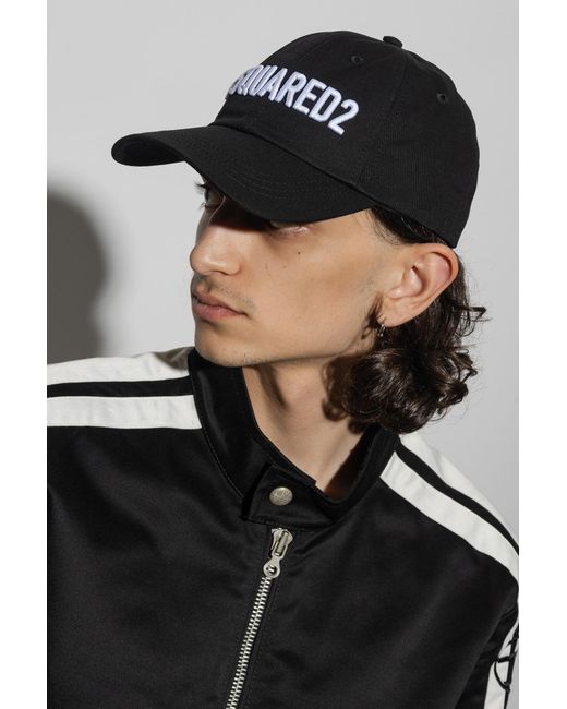 DSquared² Black Logo Embroidered Curved Peak Cap for men