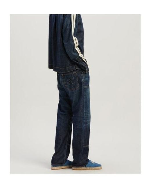 Palm Angels Blue Monogram-Embroidered High Waist Jeans for men