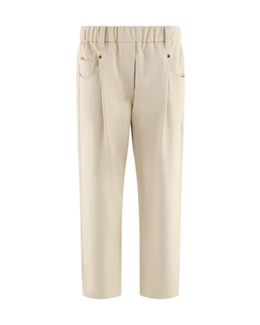 Brunello Cucinelli Natural Elasticated Waistband Cropped Pants