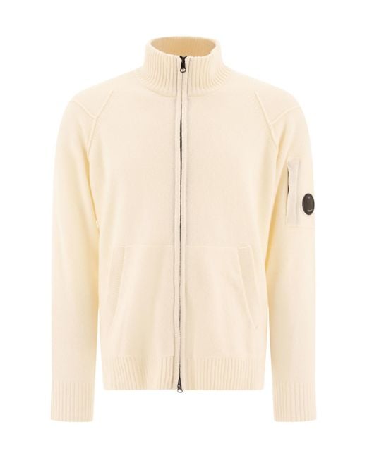 C P Company Natural Lens Detailed Zip-Up Knitted Cardigan for men