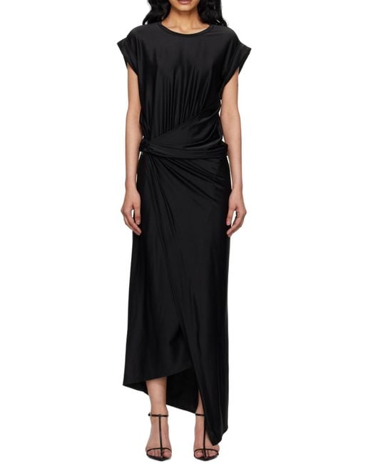 Rabanne Black Gathered-Detail Draped Midi Dress