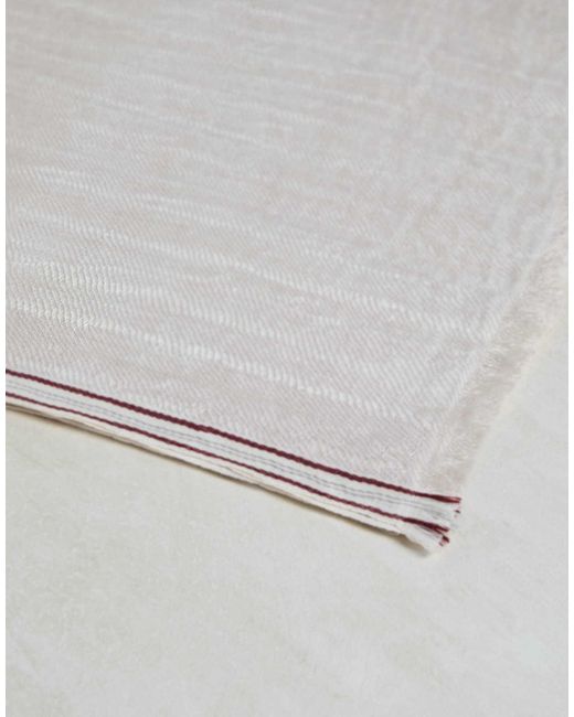 Brunello Cucinelli White Striped Frayed Edge Border Scarf for men