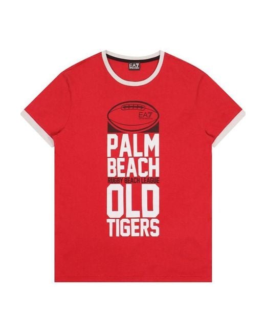 EA7 Red Letter Printed Round-Neck T-Shirt for men
