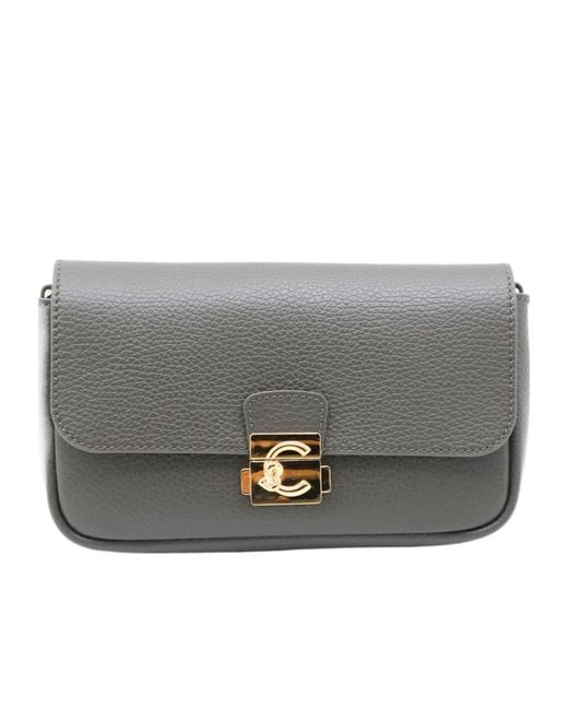 Coccinelle Gray Flap Logo Shoulder Bag