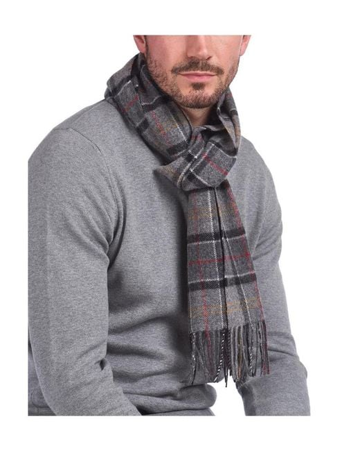 Barbour White Tartan Fringed Scarf for men